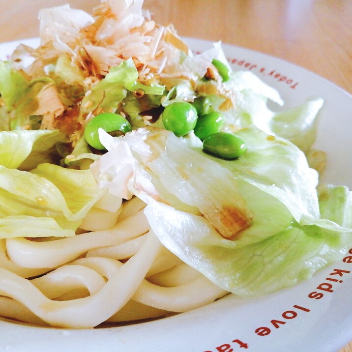 包丁不要！レンジで☆レタスと枝豆の冷やしうどん